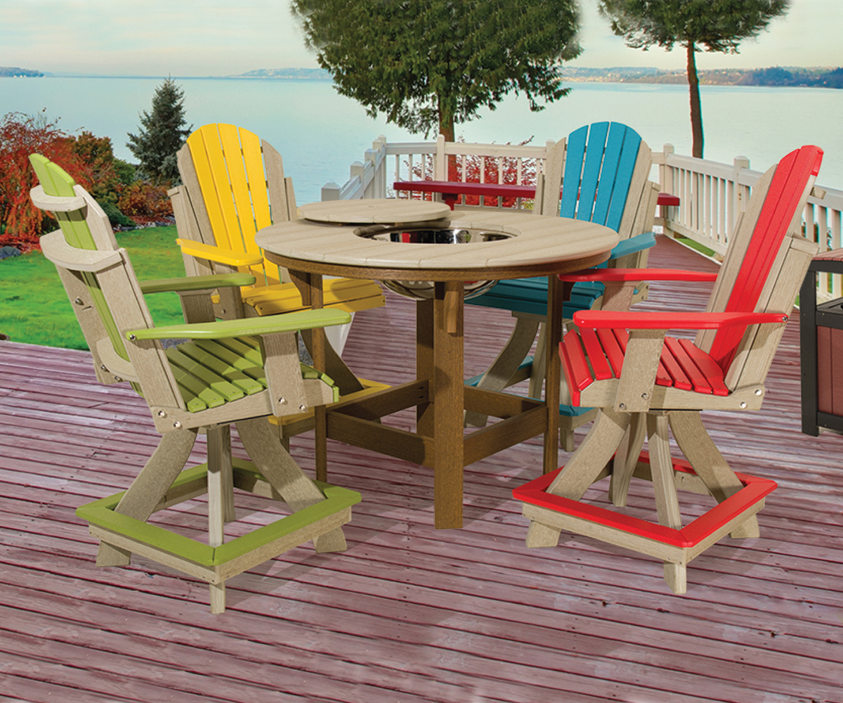 Round Party Set with4 Adirondack Swivel Chairs - Counter