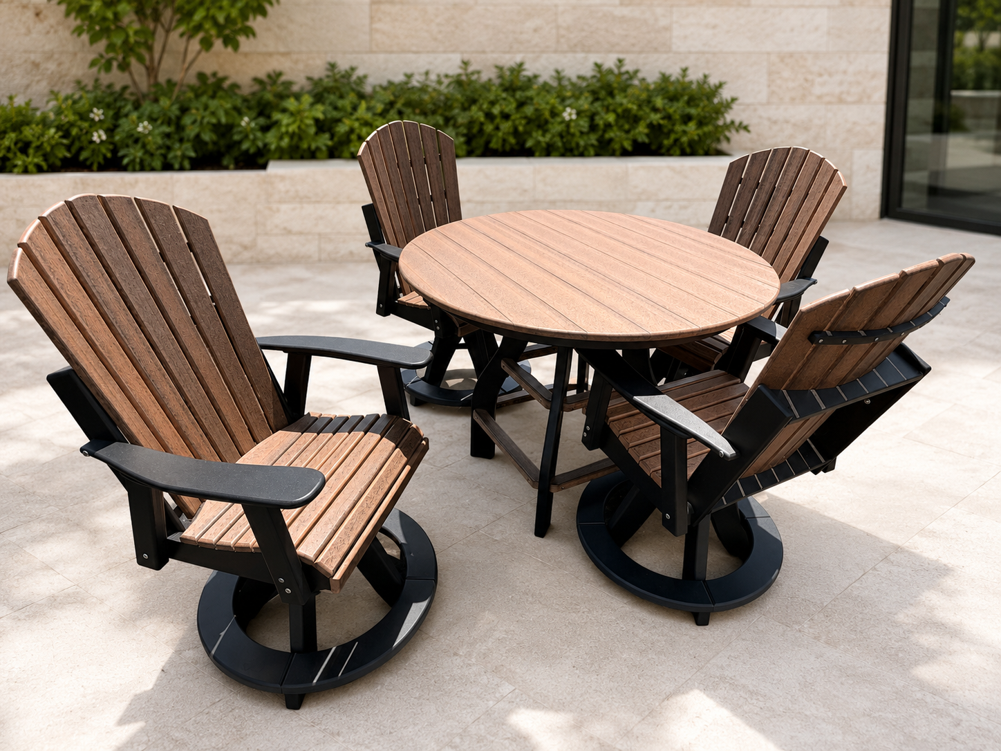 Round Counter Height Fan Back Table Set (4) Swivel Chairs