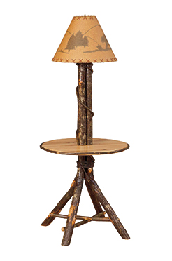 Hickory Round Table with Lamp & Shade