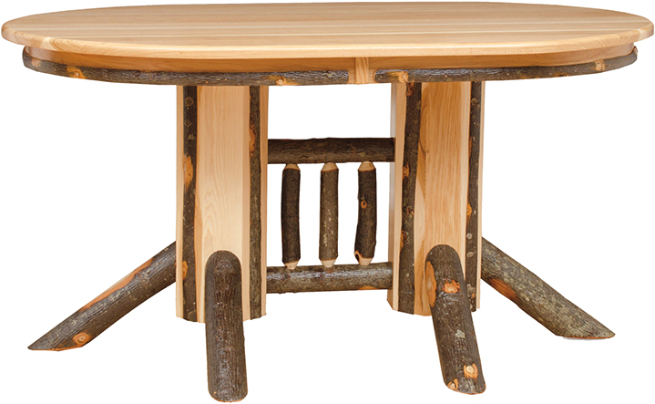 Hickory Dining Table — 42x60” Oval Solid Top - Double Pedestal