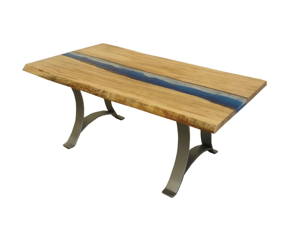 Wormy Maple River Table with Ocean Wave Maui Epoxy and Golden Gate - Stardust Base — 40" x 72"