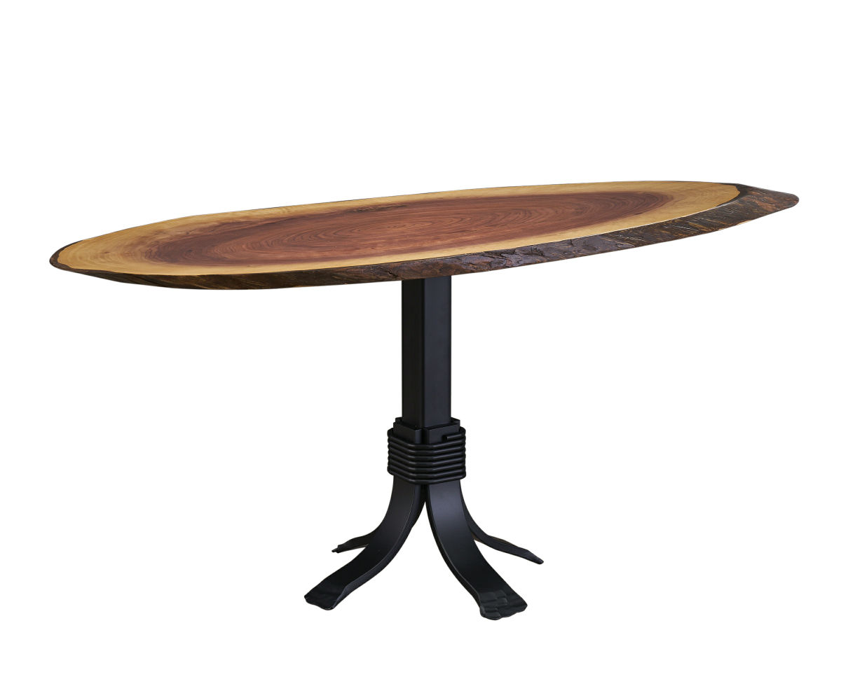Walnut Oval Coffee Table with Galaxy Pedestal Base — 18" x 45"
