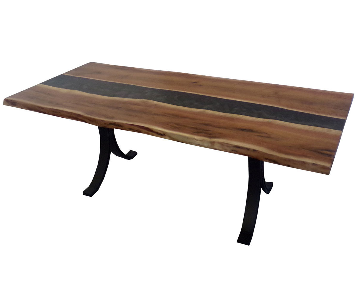 Walnut River Table with Solid Black Epoxy and Eclipse Base — 40" x 84"