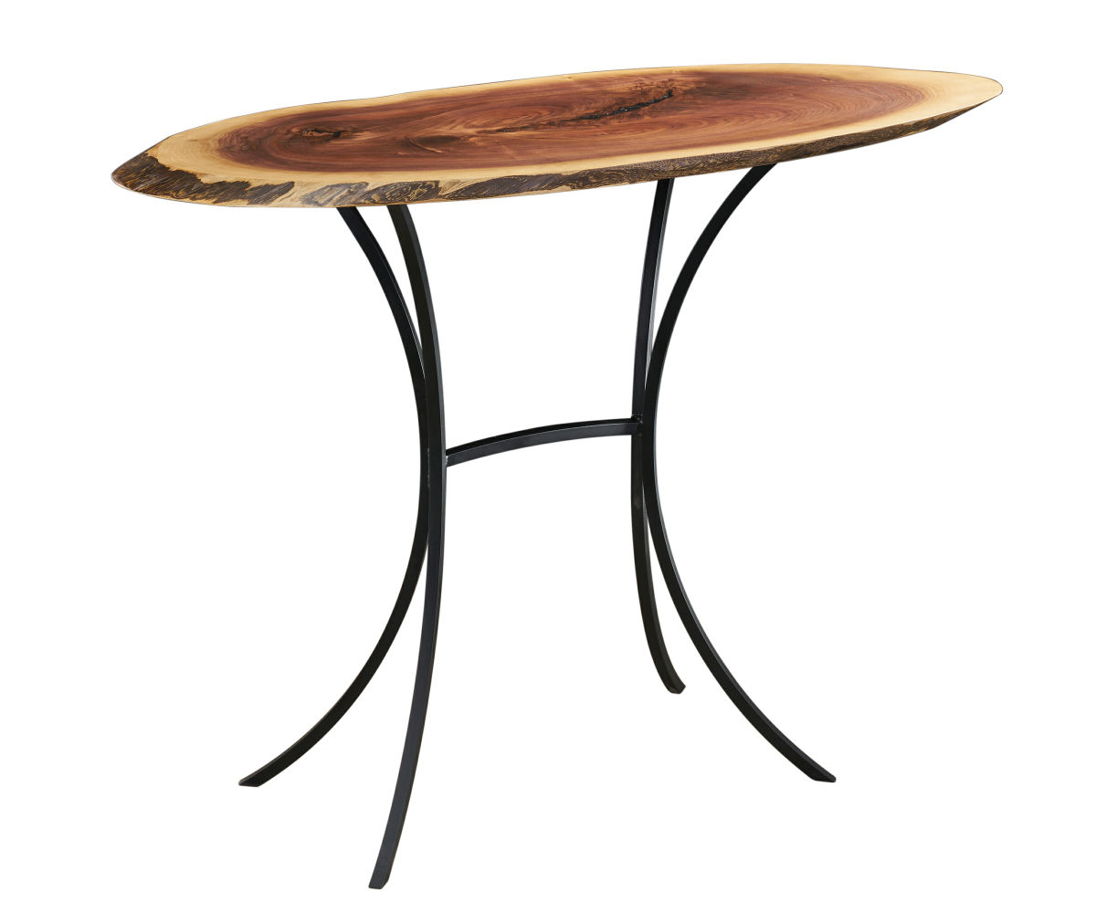 Walnut Oval Sofa Table with Retro Base — 17" x 46"